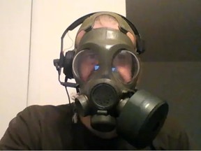 Law-enforcement agents obtained videos of former Canadian Armed Forces reservist Patrik Mathews espousing violent, anti-Semitic and racist language. In one he is wearing a gas mask and attempting to distort his voice.