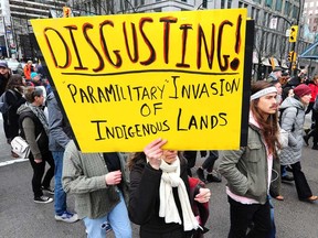 Protesters rally last year in Vancouver in support of the Wet'suwet'en, who had set up a checkpoint and camp in opposition to the TransCanada Coastal GasLink pipeline.