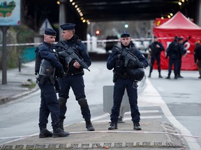 French police secure an area in Villejuif near Paris, France, January 3, 2020 after police shot dead a man who tried to stab several people in a public park.