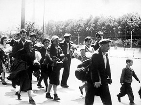 A picture dated 1946 shows Jewish families fleeing Poland and crossing Czechoslovakia to the UNRA camps in the U.S zones of Austria and Germany. All their belongings with them, the Jewish refugees arrived in Bratislava and are waiting for transport to carry them on to Vienna.