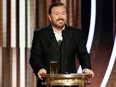 Ricky Gervais hosts the 76th Annual Golden Globe Awards at The Beverly Hilton Hotel in Beverly Hills, Calif., on  Jan. 5, 2020.