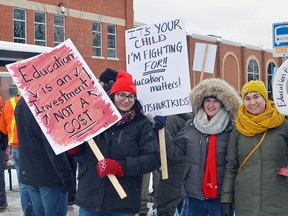 Catholic school teachers in Owen Sound protest during a provincewide one-day strike on Jan 21, 2020.