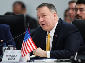 U.S. Secretary of State Mike Pompeo speaks during the III Hemispheric Anti-Terrorism Ministerial Conference at the Francisco de Paula Santander General Police Cadet School, in Bogota, Colombia January 20, 2020.