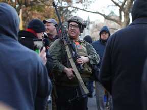 Gun rights advocates and militia members attend rally in Richmond, Virginia, U.S. January 20, 2020.