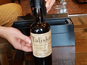 A Scotch whisky described as Talisker distilled in 1863. The contents were not Talisker and the distillation was actually 2005 or later, a study found.