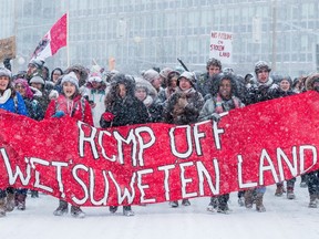 About 200 people held an emergency rally in solidarity with Wet'suwet'en and condemned the RCMP's violations of Wet'suwet'en traditional land in Ottawa on Feb. 7, 2020.