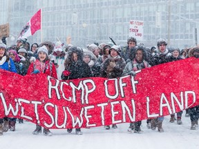 About 200 people held an emergency rally in solidarity with Wet'suwet'en and condemn the RCMP's violations of Wet'suwet'en traditional law in Ottawa on Feb. 7, 2020.