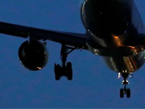 A view of the burst tire of a Boeing 767 aircraft flown by Air Canada, as it makes an emergency landing at Madrid's Barajas Airport, in Madrid, Spain February 3, 2020.