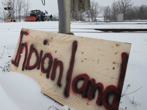 Members of the Mohawk Tyendinaga territory block the CN tracks in Tyendinaga, Ont. on Friday, Feb.7, 2020 in support of the Wet'suwet'en blockade of a natural gas pipeline in northern B.C.