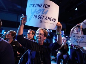 Conservative supporters rally in Regina on the eve of the Oct. 21, 2019, federal election.