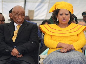 In this file photo taken on June 16, 2017 Newly appointed Lesotho prime Minister Thomas Thabane (L), leader of the All Basotho Convention (ABC) political party, his wife Maesaiah Thabane attend Thabane's inauguration in Maseru.