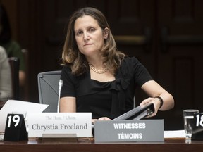 Deputy Prime Minister and Minister of Intergovernmental Affairs Chrystia Freeland waits to appear before the House of Commons Standing Committee on International Trade Tuesday February 18, 2020 in Ottawa. Freeland says she wants to make Canada's trade negotiations more "transparent," by agreeing to proposals from the New Democrats to provide more details of future deals.