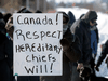 Supporters of the indigenous Wet’suwet’en Nation’s hereditary chiefs at a railway blockade in St. Lambert, Que., Feb. 20, 2020.