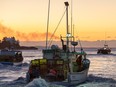 Fishing boats loaded with traps head from port in West Dover, N.S., on Nov. 26, 2019, as the lobster season on Nova Scotia's South Shore begins.