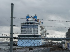 The Royal Caribbean cruise ship Anthem of the Seas is docked after passengers were removed with possible coronavirus symptoms at the port of Bayonne, New Jersey, U.S., February 7, 2020.