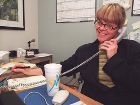 Christie Blatchford takes calls from readers at Postmedia in 2005.