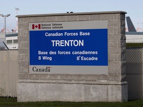 A sign for 8 Wing CFB Trenton is seen on Saturday, September 29, 2012. The federal government says Canadian evacuees from Wuhan will be quarantined for two weeks upon their arrival at Canadian Forces Base Trenton.