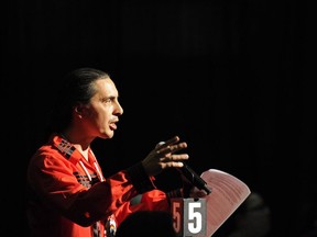 Arlen Dumas, Grand Chief of the Manitoba Assembly of Chiefs speaks during the Assembly of First Nations' 38th annual general meeting Regina, Sask., Thursday, July 27, 2017. The Manitoba government plans to transfer ownership of northern airports and ferries to First Nations communities. The province has signed a preliminary deal with the Assembly of Manitoba Chiefs that the two sides are hoping will lead to some of the assets being transferred as early as this summer.