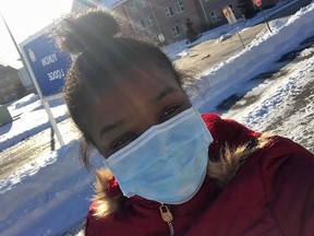 Myriam Larouche takes a selfie while out for some fresh air at Yukon Lodge, at Canadian Forces Base Trenton, Ont. on Monday, Feb. 10, 2020 in this handout photo. A Canadian evacuee from the Chinese epicentre of the novel coronavirus says life under quarantine at an Ontario military base can feel like "summer camp." Myriam Larouche is among the Canadians who were flown in from Wuhan, China, late last week to undergo two weeks of quarantine at Canadian Forces Base Trenton.