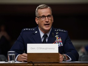 Air Force Gen. Terrence O'Shaughnessy testifies during a Senate Armed Services Committee hearing on Capitol Hill in Washington on April 17, 2018.