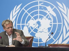 Bruce Aylward, Executive Director for Outbreaks and Health Emergencies of the World Health Organization, WHO, speaks during a press conference at the European headquarters of the United Nations, in Geneva, Switzerland, Thursday, July 7, 2016. The World Health Organization says a renowned Canadian epidemiologist will lead an international team of experts in the study of China's novel coronavirus outbreak.