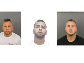 Mikhail Kloubakov, left to right, Vincent-Olivier Marcheterre, Hicham Moustaine, Antoni Proietti and Sergei Dube-Cavalli are seen in this combo image of five undated police handout photos. Calgary police say they are working with Quebec law enforcement in a human trafficking investigation that has resulting in five arrests. Police say they were contacted in 2018 about a sex trade investigation that started in Quebec involving residents of Alberta.