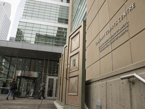 The Calgary Courts Centre in Calgary, Alta., Monday, March 11, 2019. The prosecution at the trial of a man charged in his four-year-old daughter's death argued Monday that he was the only person who could have inflicted the severe injuries that damaged her spine and neck.
