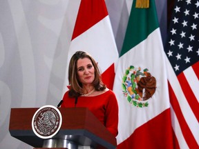 Deputy Prime Minister Chrystia Freeland speaks during a meeting at the Presidential Palace, in Mexico City, Mexico December 10, 2019.