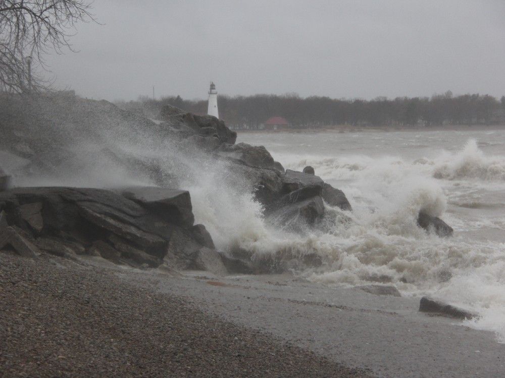 Extremely high waves and blustering winds raging across Lake