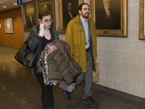 Clara Wasserstein, left, and Yochonon Lowen arrive at courthouse in Montreal, Monday, February 10, 2020.