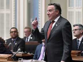 Quebec Premier Francois Legault speaks as the legislature resumes on Tuesday, February 4, 2020, at the Quebec legislature in Quebec City.