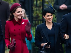 Queen Elizabeth, accompanied by members of the Royal Family, attends the Christmas Day service at St. Mary Magdalene Church at Sandringham  Featuring: Meghan Duchess of Sussex and Duchess of Cambridge, Catherine Middleton on Dec. 25, 2018.