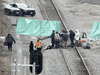 Protestors block the CN rail lines heading out of Hamilton, Ont., on Feb. 25, 2020.