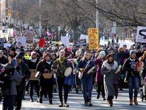 Supporters of the indigenous Wet'suwet'en Nation march as part of a protest against British Columbia's Coastal GasLink pipeline, in Toronto, Ontario, Canada February 17, 2020.