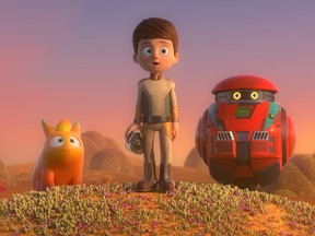 Ten-year-old Willy with his adorable alien friend and trusty robot guardian in Terra Willy