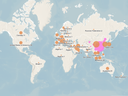 A map showing countries who have confirmed cases of COVID-19.