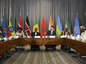 Prime Minister Justin Trudeau, centre right, takes part in an African Union high level breakfast dialogue in Addis Ababa, Ethiopia on Monday, Feb. 10, 2020.