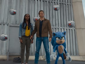 Tika Sumpter, James Marsden, the voice of Ben Schwartz and weird drones populate Sonic the Hedgehog.