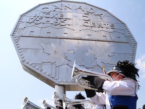 The Blue Saints Drum and Bugle Corps perform at the Big Nickel celebration at Dynamic Earth in Sudbury, ON. on Tuesday, July 22, 2014.