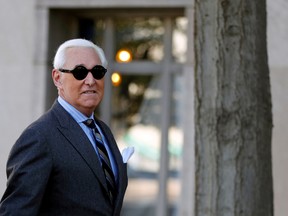 Roger Stone, former campaign adviser to U.S. President Donald Trump, arrives for the continuation of his criminal trial on charges of lying to Congress, obstructing justice and witness tampering at U.S. District Court in Washington, U.S., November 13, 2019.