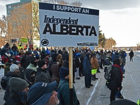 Wexit Alberta held a protest rally to demand United Conservative Party legislate a bill to hold a referendum on the lawful secession of the Province of Alberta from the Confederation of Canada, at the Alberta Legislature in Edmonton, January 11, 2020.