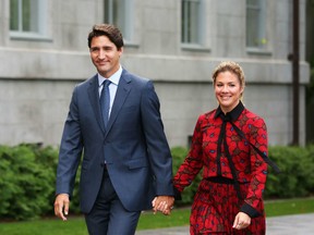 Prime Minister Justin Trudeau and his wife Sophie Gregorie Trudeau arrive at Rideau Hall in Ottawa on September 11, 2019.
