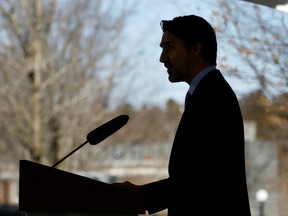 Canada's Prime Minister Justin Trudeau attends a press conference at Rideau Cottage in Ottawa, Ontario, Canada March 18, 2020.