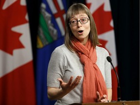 FILE: Dr. Deena Hinshaw, chief medical officer of health gives an update on novel coronavirus at the media room at the Alberta Legislature in Edmonton, on Thursday, Feb. 6, 2020. Photo by Ian Kucerak/Postmedia