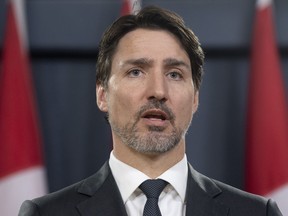 Prime Minister Justin Trudeau speaks during a news conference on the coronavirus situation, in Ottawa, Wednesday, March 11, 2020.