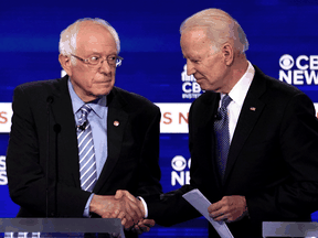 Democratic presidential hopeful Bernie Sanders, left, has an objectively astonishing left-wing agenda, while his opponent Joe Biden has a centrist platform.