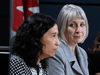 Health Minister Patty Hajdu listens as Chief Public Health Officer of Canada Dr. Theresa Tam gives an update on the COVID-19 coronavirus outbreak, in Ottawa on March 4, 2020.