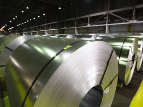 Rolls of coiled coated steel are shown at Stelco before a visit by the Chrystia Freeland, Minister of Foreign Affairs, in Hamilton on June 29, 2018. Parliament's spending watchdog says the government is holding on to an extra $105 million that it collected on U.S. steel and aluminum during its trade fight with the Trump administration.