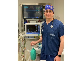 Dr Alain Gauthier is shown in a handout photo. Gauthier has improvised a way to double his rural hospital's ventilator capacity in preparation for a possible COVID-19 outbreak.