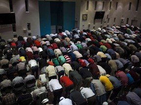 Evening prayer is held at the Baitul Islam Mosque in Vaughan, Ont., on Saturday, July 1, 2017. Mosques across the country have cancelled or altered their Friday prayer programs, after two Islamic associations called for the practice to be suspended to prevent the spread of COVID-19.